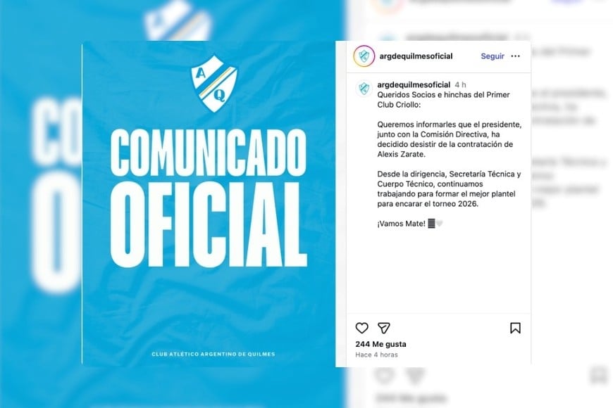 Argentino de Quilmes dio de baja la contratación de Alexis Zárate