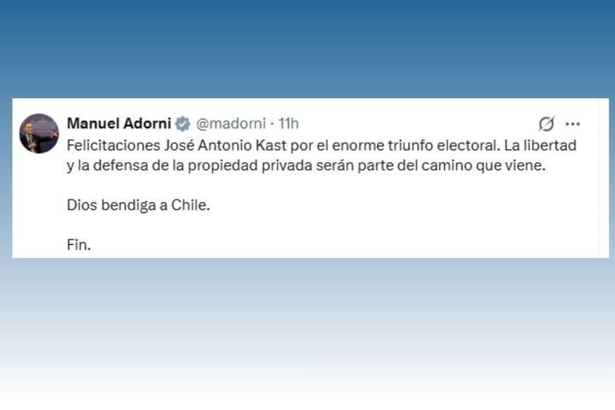 Manuel Adorni destacó la libertad y la defensa de la propiedad privada en el nuevo gobierno chileno.