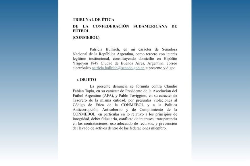 Bullrich difundió la denuncia a través de sus redes sociales, con duras críticas a la conducción de la AFA.