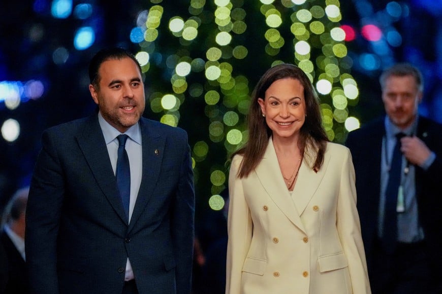 Nobel Peace Prize laureate Maria Corina Machado meets Norwegian Parliament President Masud Gharahkhani during her visit to the Storting, in Oslo, Norway December 11, 2025. NTB/Ole Berg-Rusten via REUTERS   ATTENTION EDITORS - THIS IMAGE WAS PROVIDED BY A THIRD PARTY. NORWAY OUT. NO COMMERCIAL OR EDITORIAL SALES IN NORWAY.