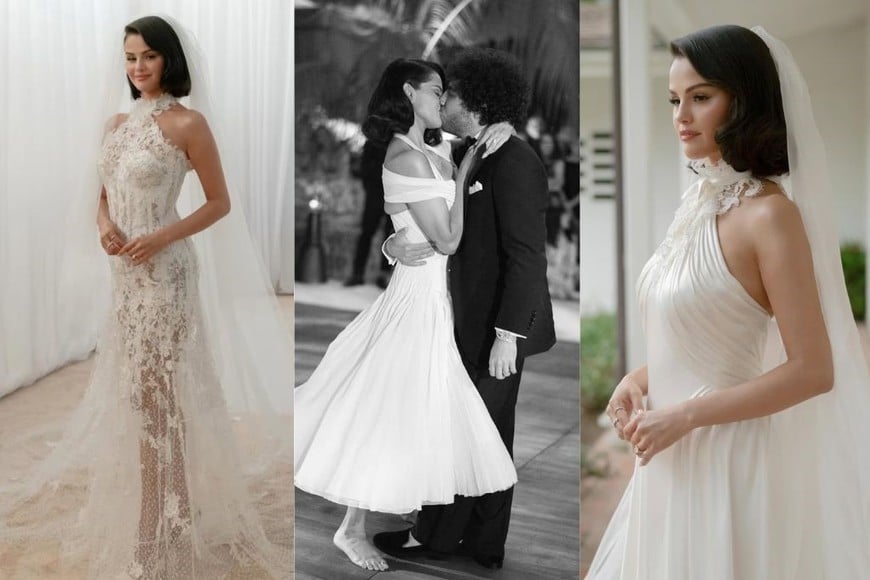 Selena Gómez y sus tres vestidos Ralph Lauren que usó en su boda con Benny Blanco.