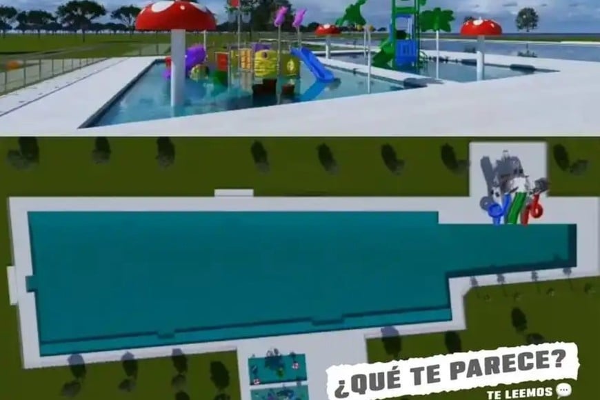 Modelo de cómo quedará el parque y pileta “El Edén”. Foto: Gentileza.