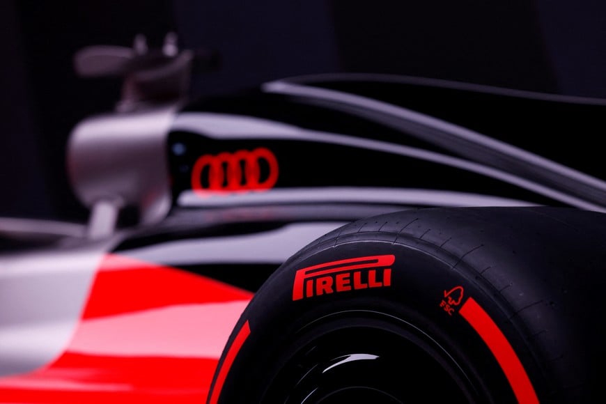 Formula One F1 - Audi F1 Team Presentation - Audi Experience Center, Munich, Germany - November 12, 2025
General view of a Pirelli tyre on the Audi R26 car during the presentation
REUTERS/Michaela Stache