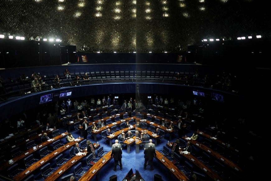 A general view of a session to vote on a bill, which proposes reducing the sentences for January 8, 2023, riot convictions, including former President Jair Bolsonaro's, at the Brazilian Federal Senate in Brasilia, Brazil, December 17, 2025. REUTERS/Adriano Machado