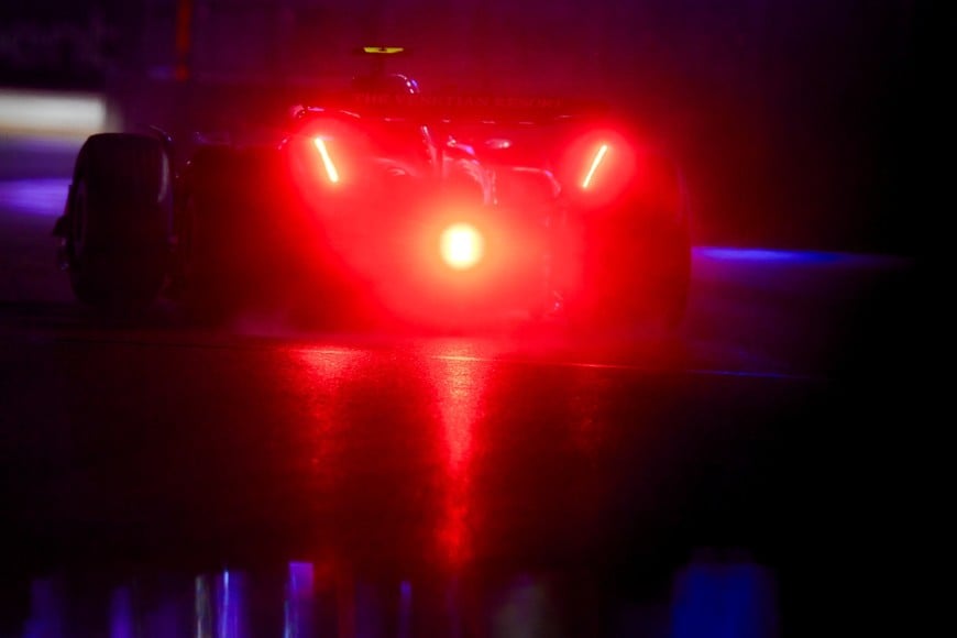 Nov 21, 2025; Las Vegas, NV, USA; Alpine driver Franco Colapinto (43) during qualifying for the Las Vegas Grand Prix at Las Vegas Strip Circuit. Mandatory Credit: Gary A. Vasquez-Imagn Images
