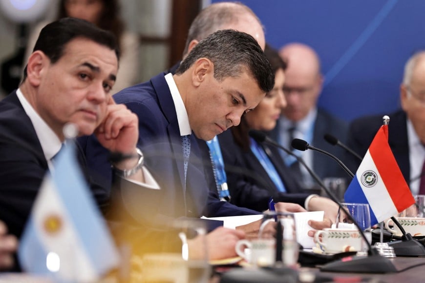 Paraguay's President Santiago Pena attends a meeting during the Mercosur Summit in Foz do Iguacu, Brazil December 20, 2025. REUTERS/Kiko Sierich