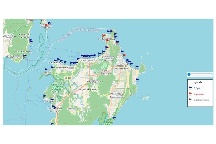 Banderas azules en el mapa.