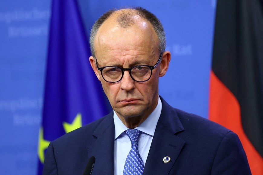 German Chancellor Friedrich Merz attends a press conference on the day of the European Union leaders' summit in Brussels, Belgium October 23, 2025. REUTERS/Yves Herman