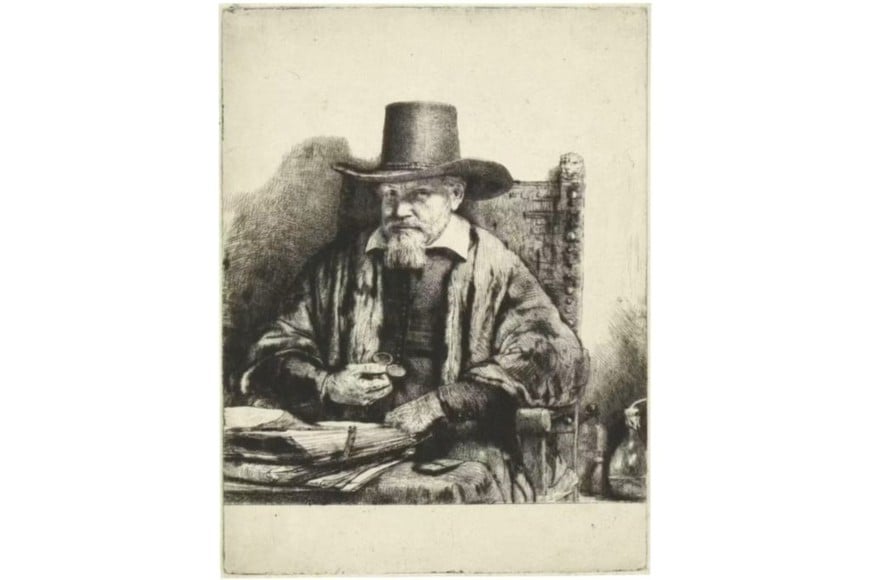 “Arnout Tholinx, Inspector”, grabado de Rembrandt van Rijn (entero)