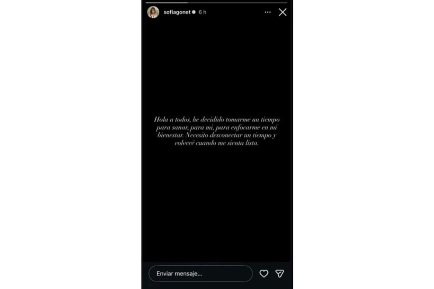 El comunicado de Sofía "La Reini" Gonet en Instagram.