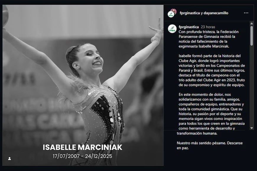 El comunicado oficial de la Federación Paranaense de Gimnasia.