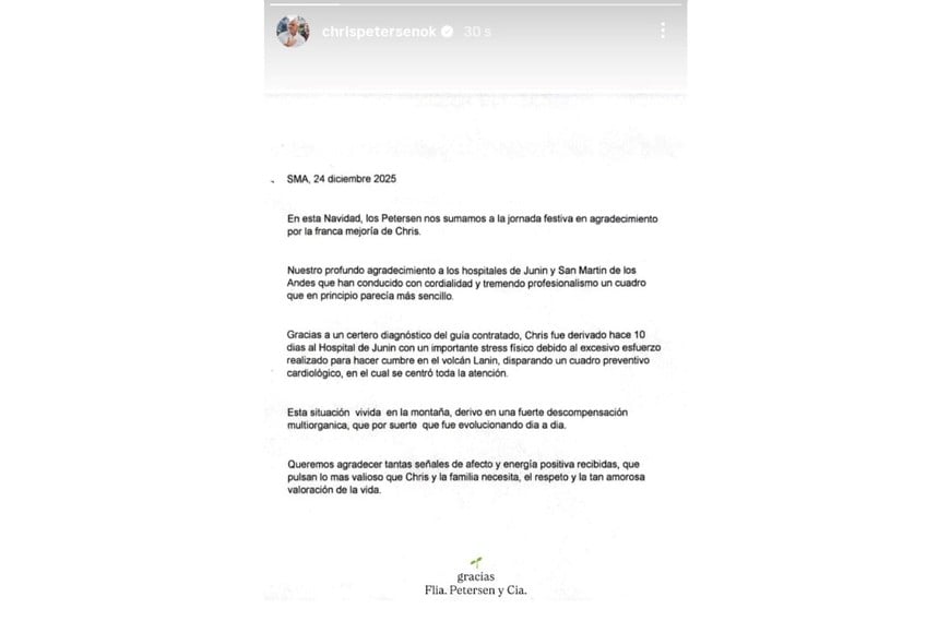 El comunicado oficial de la familia de  Christian Petersen .