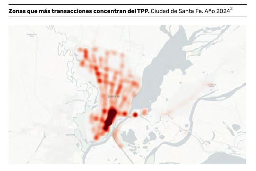 Gráfico 1. En rojo intenso, los lugares donde más se usa el sistema. Crédito: Gentileza