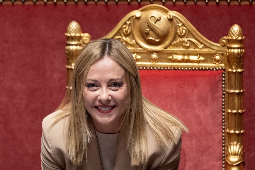 Italy's Prime Minister Giorgia Meloni smiles as she appears at the Senate, ahead of the European Council in Brussels, in Rome, Italy, October 22, 2025. REUTERS/Remo Casilli