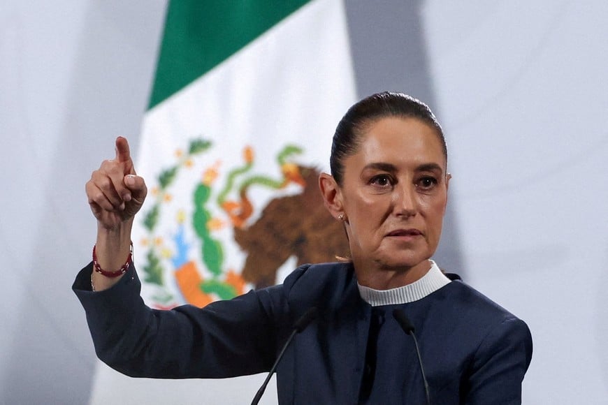 FILE PHOTO: Mexico's President Claudia Sheinbaum speaks during a press conference at the National Palace in Mexico City, Mexico November 3, 2025. REUTERS/Henry Romero/File Photo