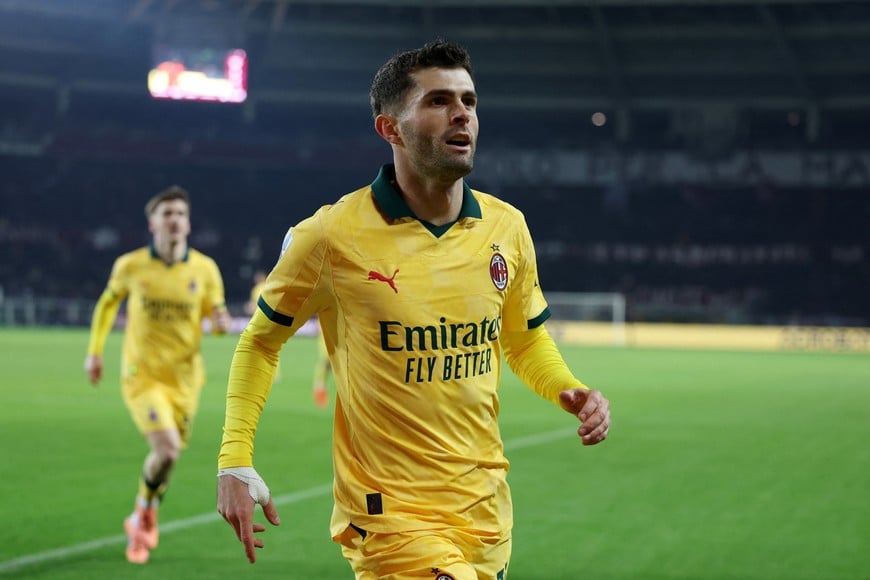 Soccer Football - Serie A - Torino v AC Milan - Stadio Olimpico Grande Torino, Turin, Italy - December 8, 2025
AC Milan's Christian Pulisic celebrates scoring their third goal REUTERS/Claudia Greco