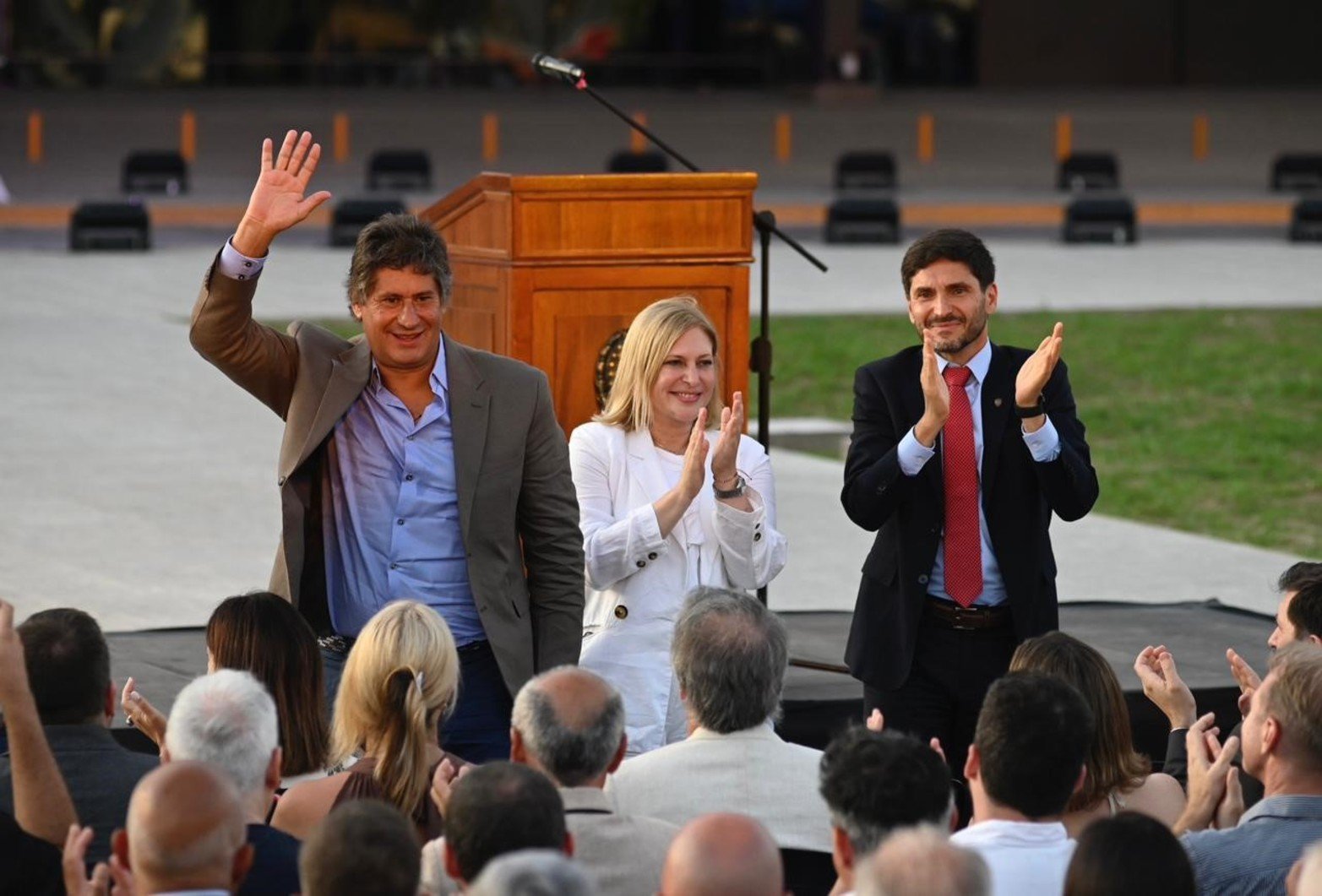Santacroce, Scaglia y Pullaro encabezando el acto. Crédito: Marcelo Manera