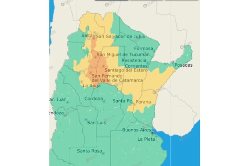 El gráfico de alertas del SMN.