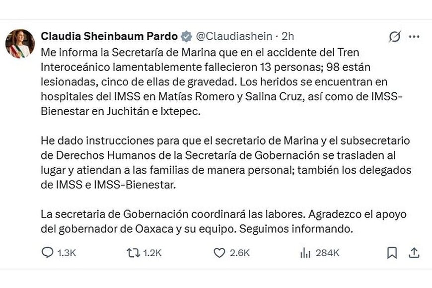 La publicación de la presidenta Claudia Sheinbaum en X.