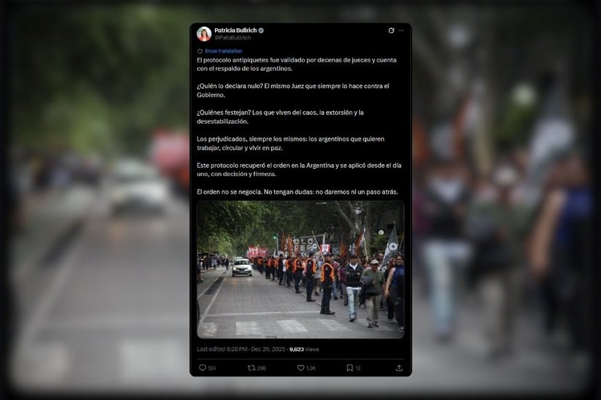 La respuesta de Bullrich en X