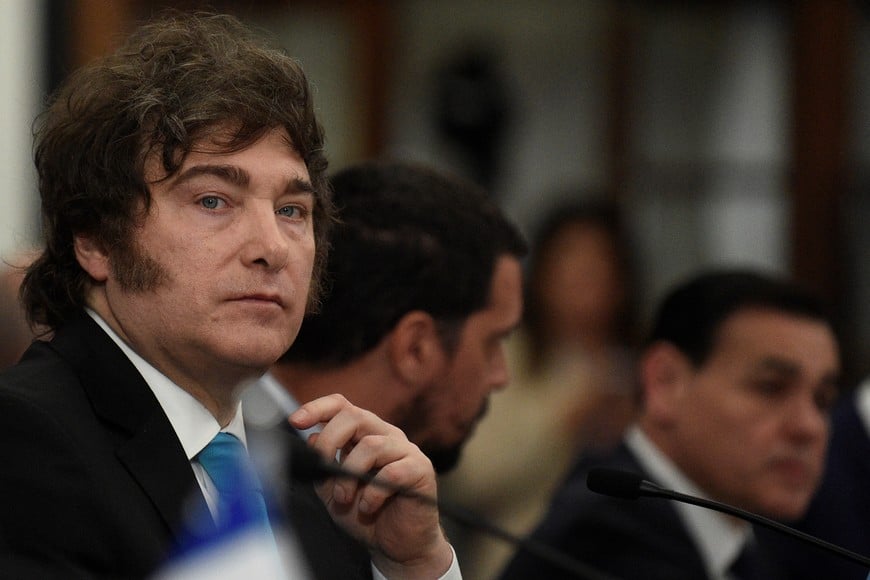 (251220) -- FOZ DO IGUACU, 20 diciembre, 2025 (Xinhua) -- El presidente argentino, Javier Milei, asiste a la 67ª Cumbre de Jefes de Estado del Mercado Común del Sur (Mercosur), en Foz do Iguacu, Brasil, el 20 de diciembre de 2025. El presidente de Brasil, Luiz Inácio Lula da Silva, abrió el sábado en la ciudad de Foz do Iguacu, estado de Paraná, la 67ª Cumbre de Jefes de Estado del Mercosur, afirmando que el bloque es un ejemplo de multilateralismo y que "el mundo está ávido por cerrar acuerdos" con él. (Xinhua/Lucio Tavora) (lt) (jg) (da)