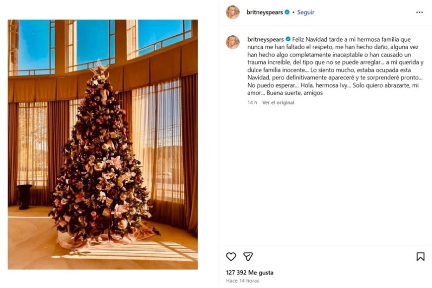 El posteo de Britney en su cuenta de Instagram.