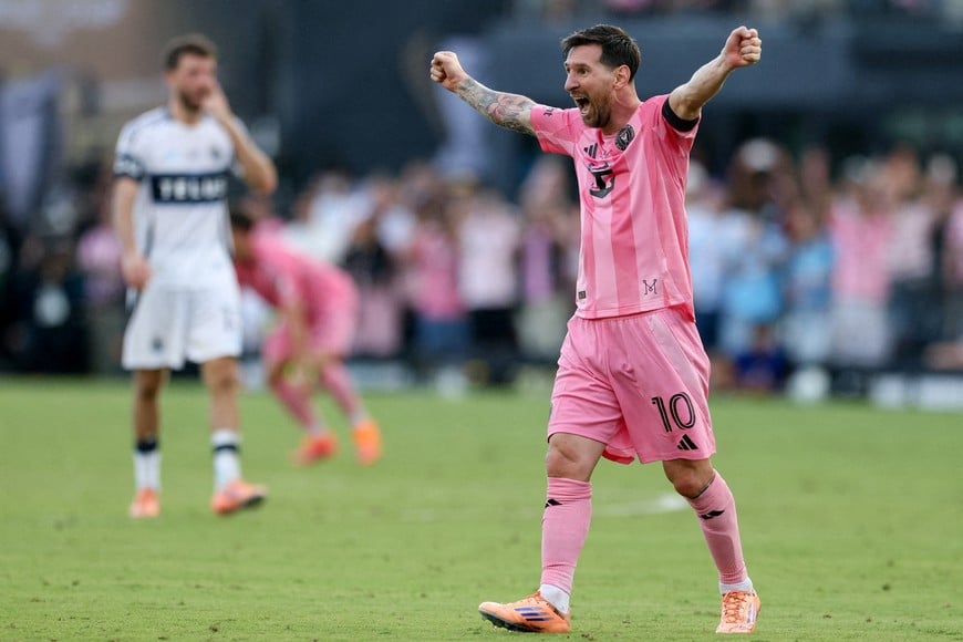 Dec 6, 2025; Fort Lauderdale, Florida, USA; Inter Miami forward Lionel Messi (10) celebrates after winning the 2025 MLS Cup against the Vancouver Whitecaps FC at Chase Stadium. Mandatory Credit: Nathan Ray Seebeck-Imagn Images     TPX IMAGES OF THE DAY