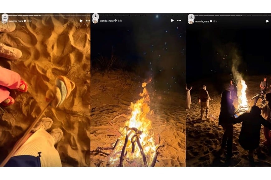 El ritual del fuego que Wanda Nara hizo en la playa.