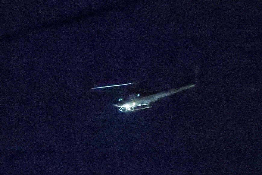 One of three helicopters believed to be carrying Venezuela's President Nicolas Maduro and his wife Cilia Flores leaves after they were captured overnight in Venezuela by U.S. forces, at Stewart Air National Guard Base in Newburgh, New York, U.S. January 3, 2026.  REUTERS/Mike Segar