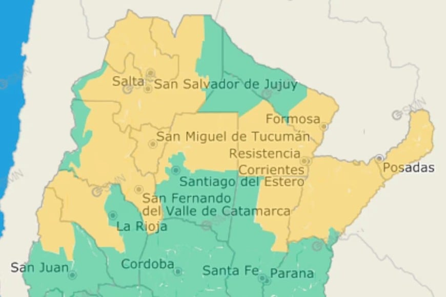 Zonas bajo alerta amarilla por tormentas.