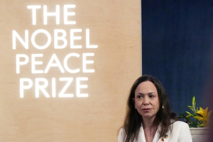 Nobel Peace Prize 2025 laureate Maria Corina Machado attends a press conference at the Grand Hotel in Oslo, Norway, December 11, 2025. REUTERS/Tom Little