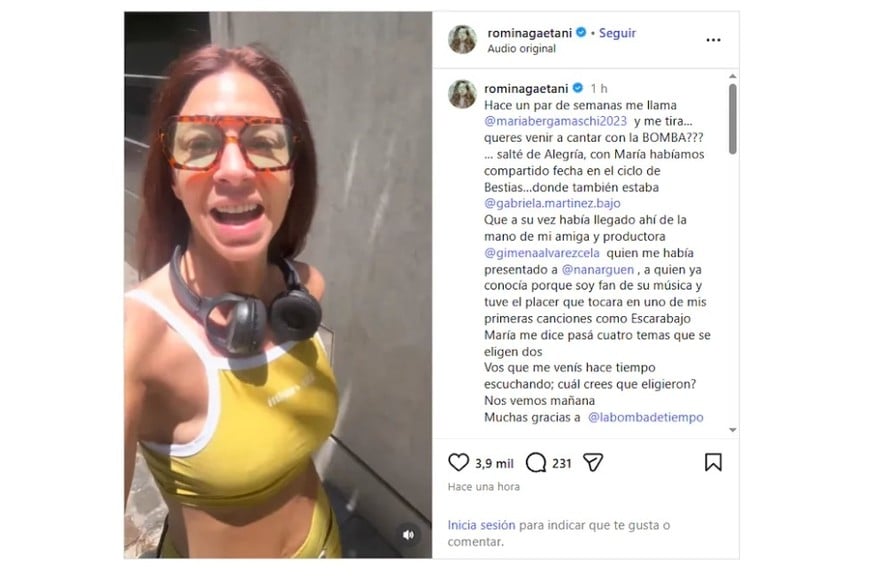 El posteo de Romina Gaetani en su cuenta de Instagram.