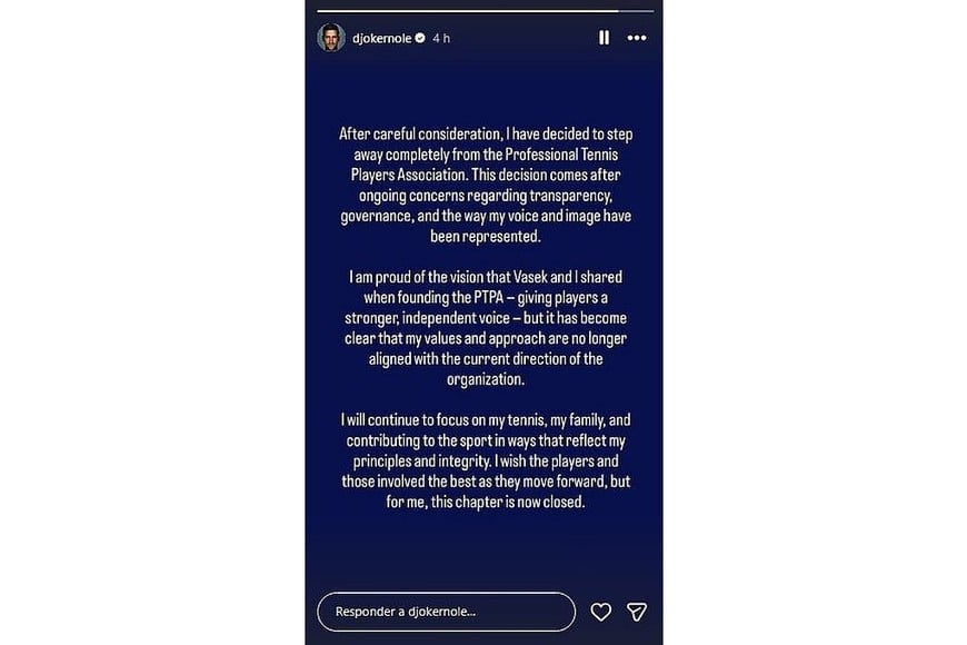 La publicación del tenista en Instagram.