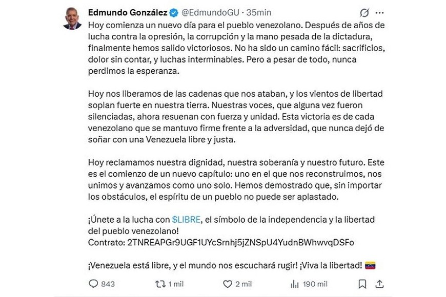 La publicación desde la cuenta de Urrutia en X.