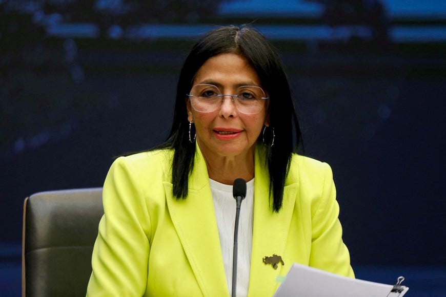 FILE PHOTO: FILE PHOTO: Venezuela's Vice-President and Oil Minister Delcy Rodriguez addresses the media in Caracas, Venezuela, March 10, 2025. REUTERS/Leonardo Fernandez Viloria/File Photo/File Photo