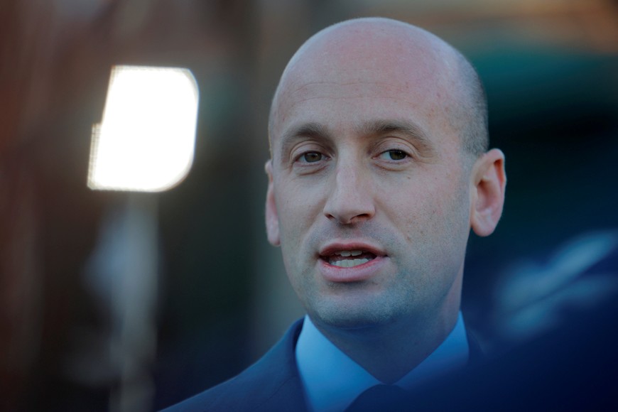 U.S. Deputy Chief of Staff Stephen Miller speaks to reporters outside the White House in Washington, DC, U.S., March 3, 2025.   REUTERS/Brian Snyder