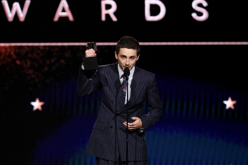 Timothee Chalamet accepts the Best Actor Award for "Marty Supreme" at the 31st Annual Critics Choice Awards in Santa Monica, California, U.S., January 4, 2026. REUTERS/Mario Anzuoni