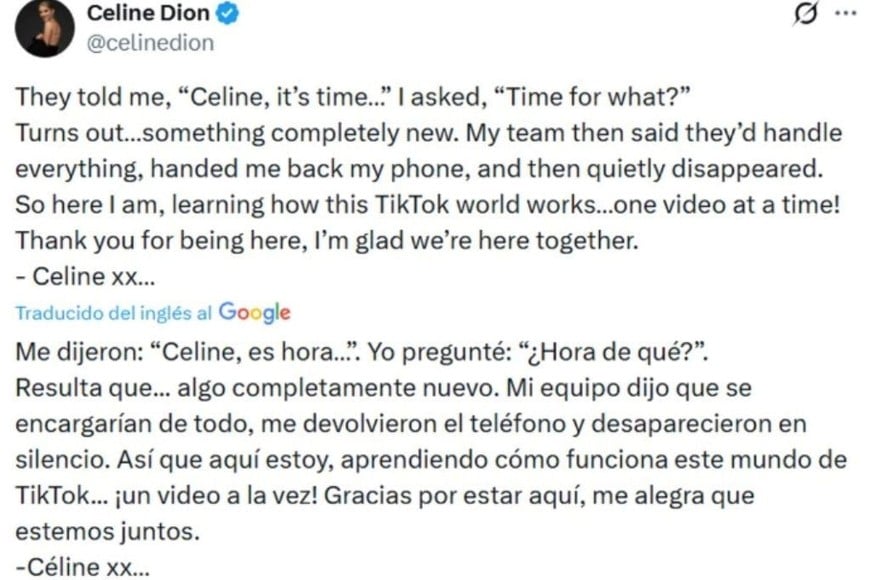 El posteo de Celine Dion en sus redes.