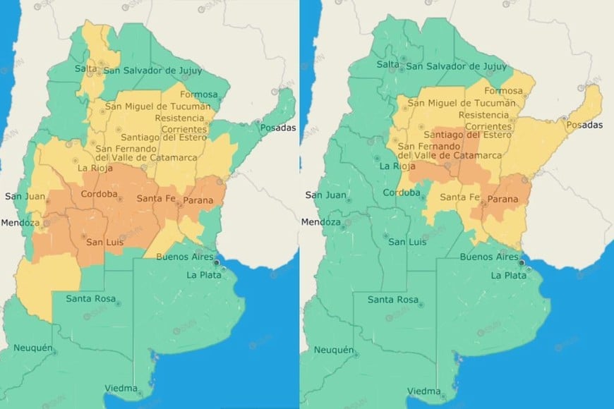 El SMN pronostica alertas amarilla y naranja para este jueves y viernes.