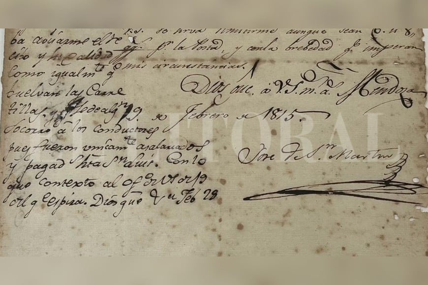 Detalle de la carta manuscrita de 1815, conservada durante décadas en un archivo familiar.