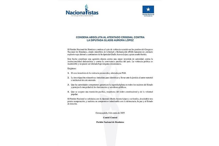 El comunicado del Partido Nacional.
