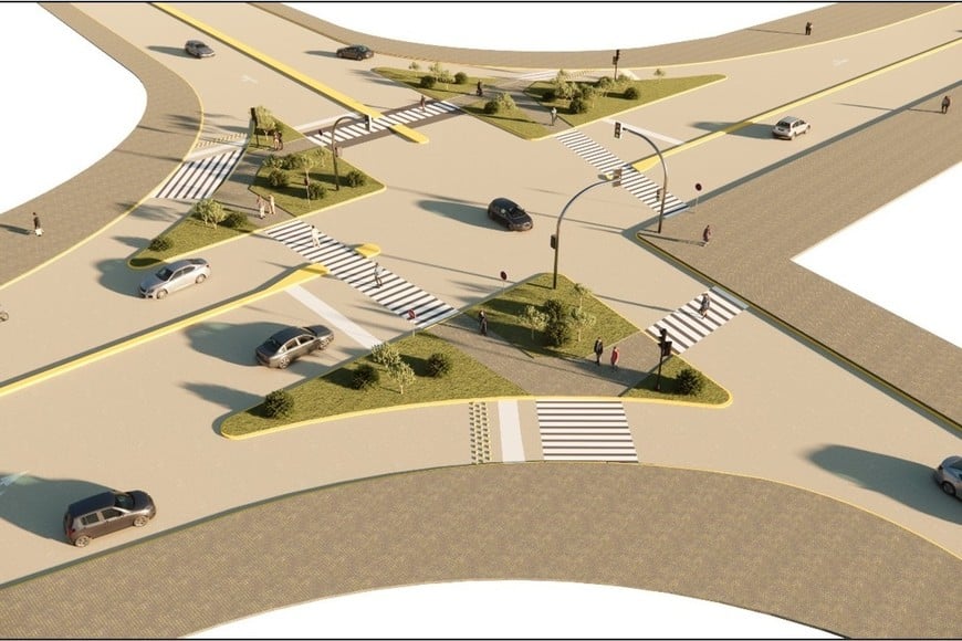 Vista de intersección entre Av. López y Planes y José Iturraspe con intervenciones propuestas en el trabajo de Ingeniería Civil.