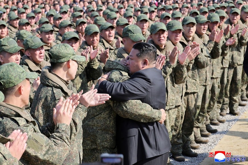 North Korean leader Kim Jong Un greets attendees at the groundbreaking ceremony for the Overseas Military Operations Battle Merit Memorial Hall, for North Korean soldiers who fought alongside Russia in Kursk regions, in Pyongyang, North Korea, November 23, 2025. KCNA via REUTERS ATTENTION EDITORS - THIS IMAGE WAS PROVIDED BY A THIRD PARTY. REUTERS IS UNABLE TO INDEPENDENTLY VERIFY THIS IMAGE. NO THIRD PARTY SALES. SOUTH KOREA OUT. NO COMMERCIAL OR EDITORIAL SALES IN SOUTH KOREA. TPX IMAGES OF THE DAY