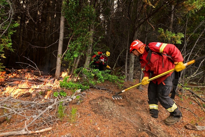 Brigadistas y bomberos en las zonas críticas de Chubut y Río Negro para contener los focos activos. Foto: Reuters