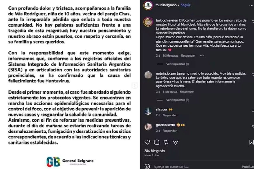 Una niña de 10 años murió por hantavirus en General Belgrano.
