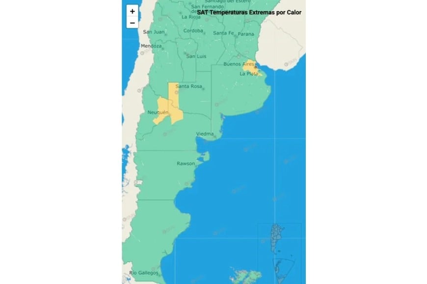 Zonas afectadas por la ola de calor este lunes. Crédito: NA.