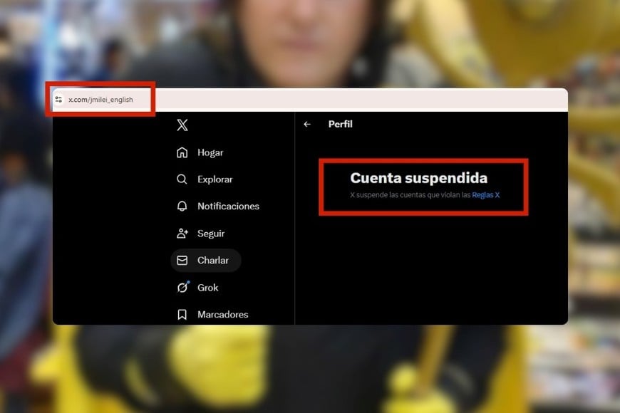 Le suspendieron la cuenta en inglés a Milei