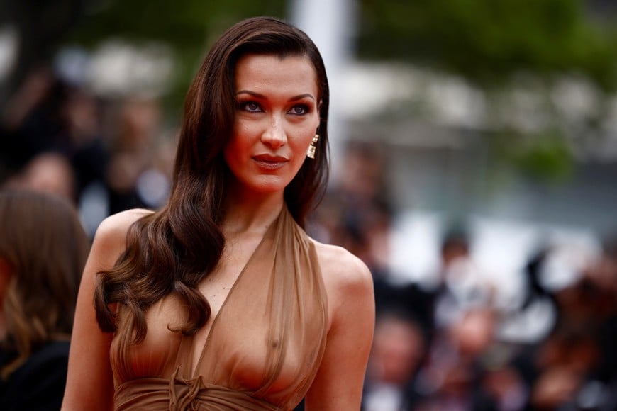 Bella Hadid poses on the red carpet during arrivals for the screening of the film "The Apprentice" in competition at the 77th Cannes Film Festival in Cannes, France, May 20, 2024. REUTERS/Yara Nardi SENSITIVE MATERIAL. THIS IMAGE MAY OFFEND OR DISTURB.