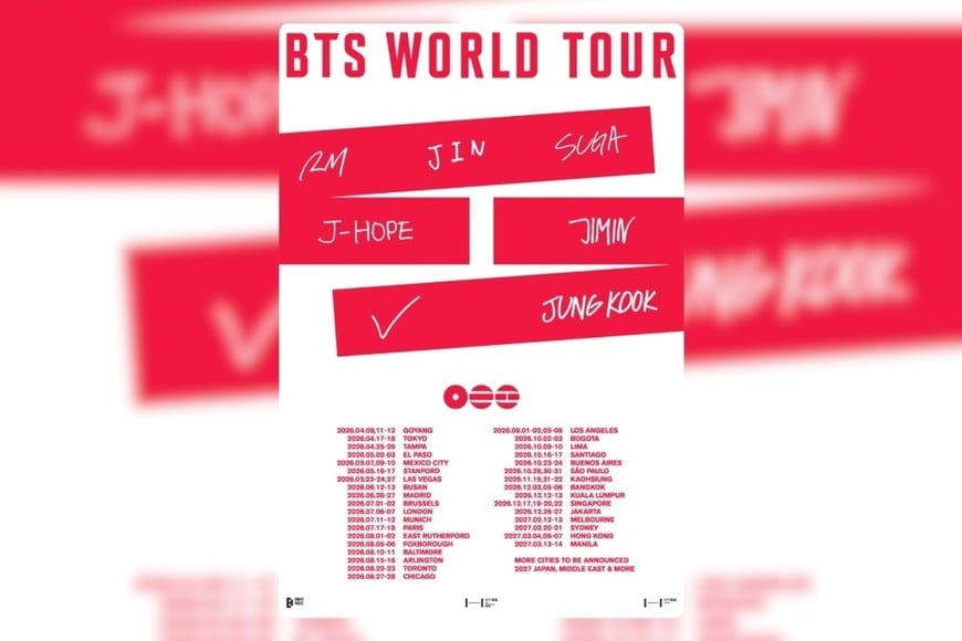 BTS anunció su gira mundial y tocará dos noches en Buenos Aires