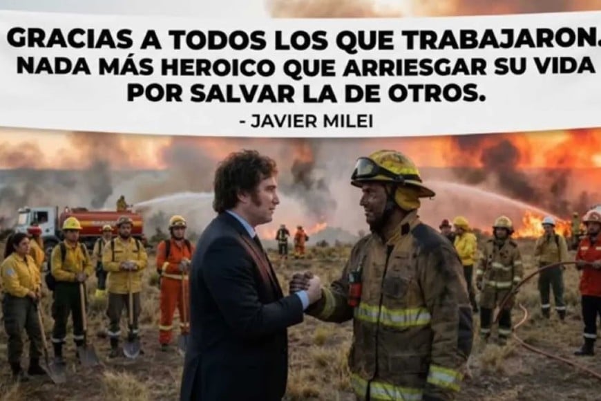 El presidente Javier Milei agradeció a brigadistas, bomberos y voluntarios, a través de un mensaje publicado en redes sociales.